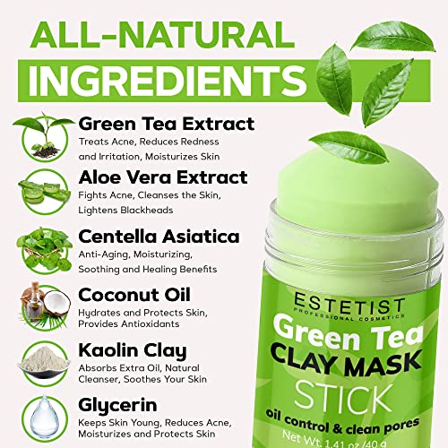 Green Tea Stick Mask - Purifying Clay Mask for All Skin Types, Oil Control  & Deep Pore Cleansing