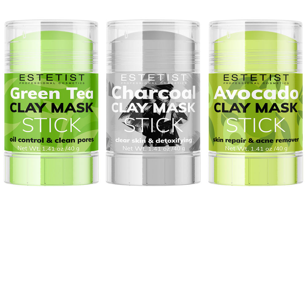 Clay Masks Sticks Set (Green Tea, Charcoal, Avocado) - Deep Pore Cleansing Treatment